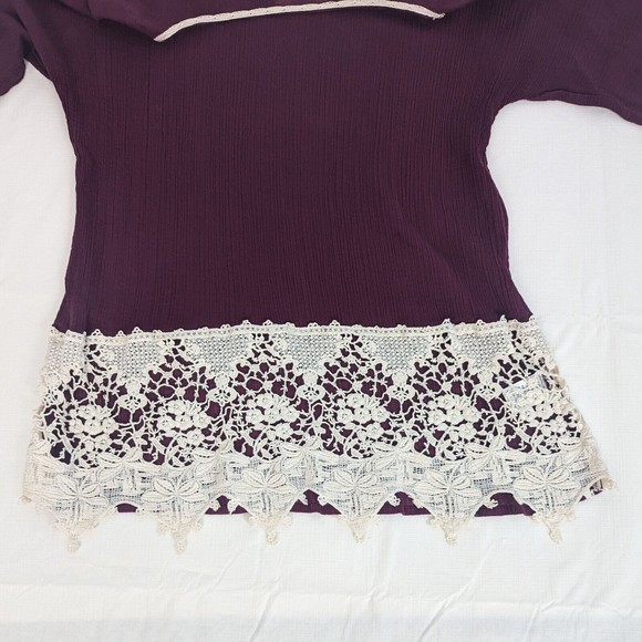 Umgee USA Womens Medium Burgundy Wine Cream Ivory Lace Romantic Boho Tunic Top - Picture 4 of 16